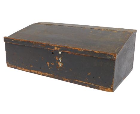 A 19thC small ebonised pine Bible box or clerk's ledger desk, with sloping hinged lid and book rest, 20cm high, 54cm wide, 31