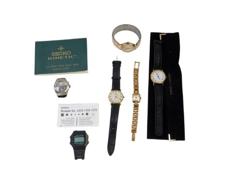 A group of wristwatches, to include a Raymond Weil gold plated watch with black leather strap, an Aramis quartz gentleman's w