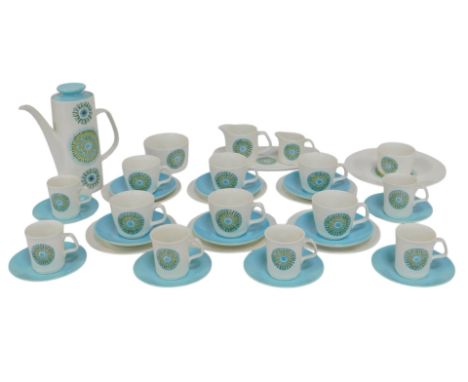 A J&amp;G Meakin tea and coffee service, including a coffee pot, coffee cans and saucers, milk jugs, sugar basin, teacups, an