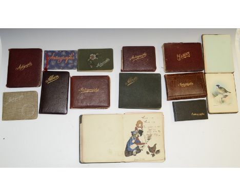 Autograph Books, 13, mainly hard bound with padded covers, in three bags, mainly 1st quarter of 20th century, one post WW2, i