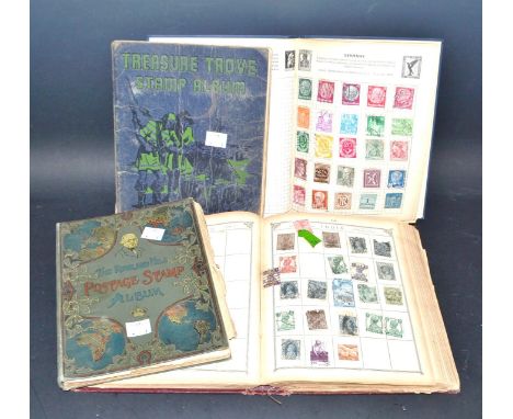 Four stamp albums, GB, Empire & Commonwealth and World (schoolboy collection) 