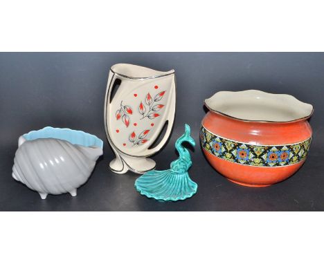 Decorative Ceramics - a Poole Nautilus planter; a Rubian Art Pottery jardiniere; a two handled sinuous vase, c.1950; etc. (4)