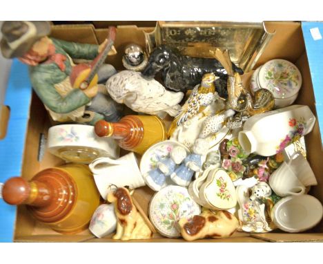 Ceramics - A Coopercraft model of a spaniel; a golden pheasant modelled by J.T. Jones; an Aynsley little sweetheart desk cloc