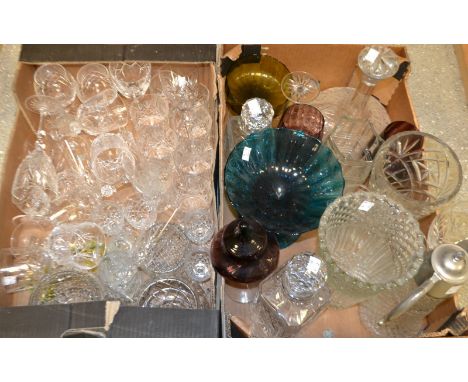 Glassware - a ship's decanter; others; drinking glasses; vases; claret jug; etc.; quantity