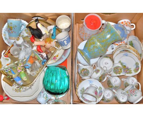 A Staffordshire Royal Vale Cottage Garden pattern tea set; a retro drinking set, a Beswick penguin group 1015, a Flaxman Wade