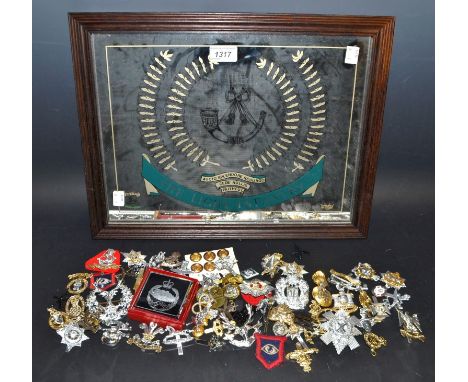 Militaria - A light infantry looking glass; faux military badges. 