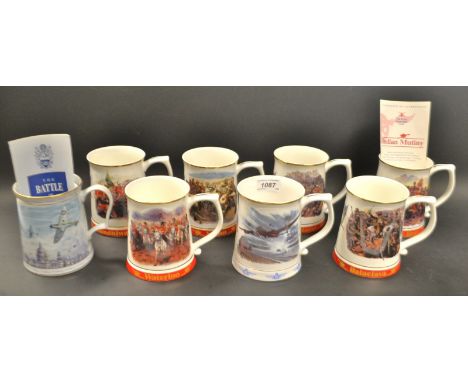 A set of six Danbury Mint great battles of the British army tankards, Isandhlwana, Indian mutiny, Quatre Bras, Balaclava, Wat
