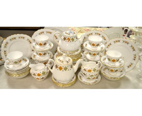 A Colclough dinner and tea service, printed with brown lozenges; large qty