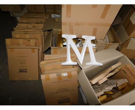 A group of painted carved wooden letters, white and gold coloured examples, to include M, K, etc., each 43cm high. (a quantit