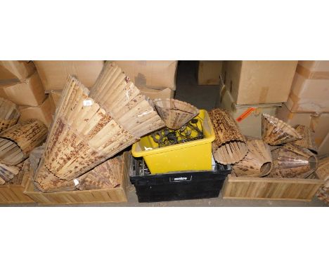 A quantity of tiger bamboo light shades, various sizes and styles.  Note: VAT is payable on the hammer price of this lot at 2