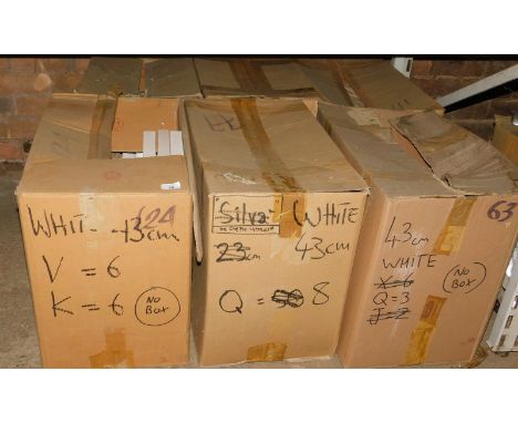 A group of white coloured carved wooden letters, to include V, K, Q, etc., each 43cm high. (6 boxes) Note: VAT is payable on 