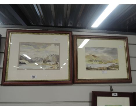 A pair of vintage watercolour depicting Lochs and castle signed Jev