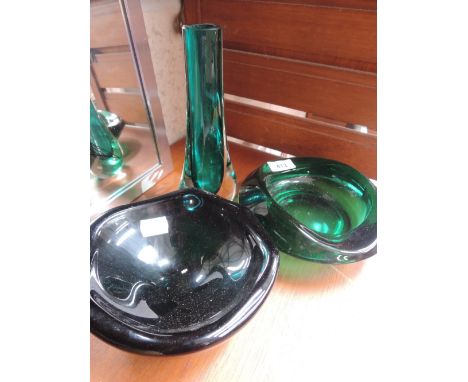 A selection of vintage green glass wares some a Sklo union design