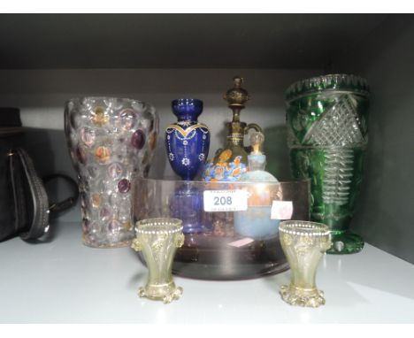 A selection of vintage and decorated and art glassGREEN GLASS VASE IN EXCELLENT CONDITION. NO CRACKS OR CHIPS