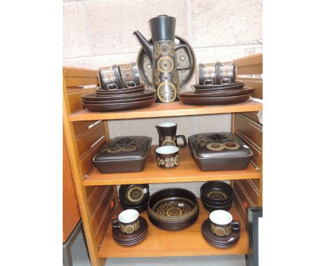 A vintage part tea service by Denby in a classic 70's design pattern