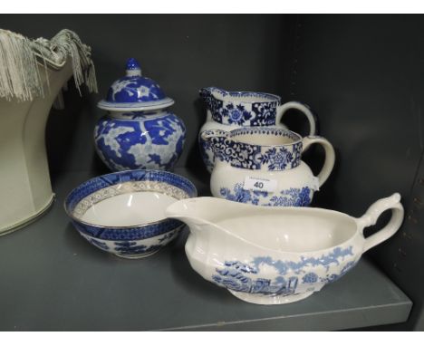 A selection of vintage blue and white ware ceramics