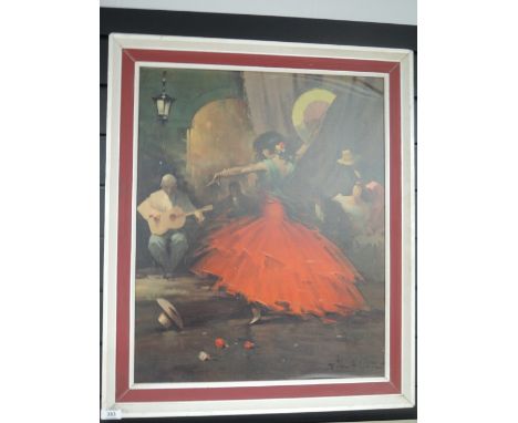 A vintage print on board depicting Spanish flemenco