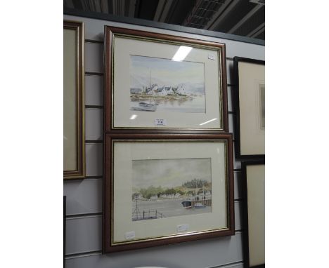 Two vintage water colour depicting docks and boats from the Jev collection