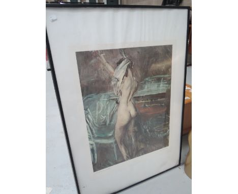 A modernist abstract art pirnt of semi nude lady after Giovanni Boldini 1976 print