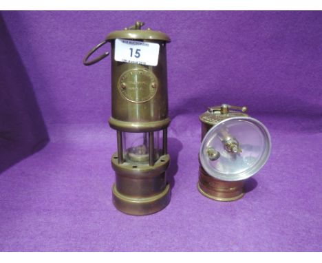 Two vintage brass cast miners lamps 
