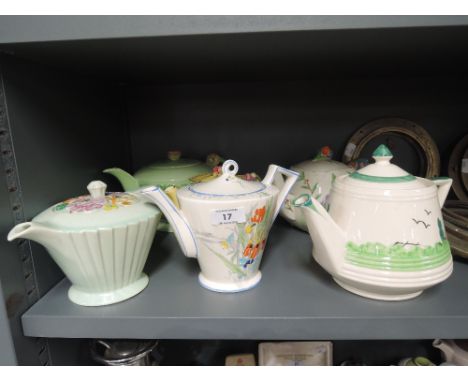 A selection of vintage art deco design tea pots 