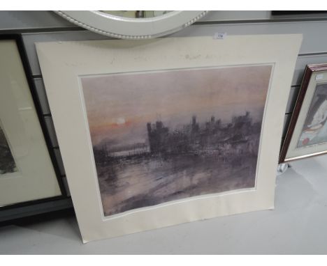 A vintage limited run print of abstract industrial landscape 214/300 indistinctly signed in pencil William ...