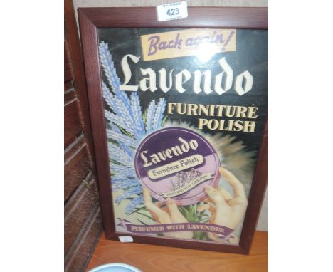 A vintage card advertisement sign for Lavendo furniture polish