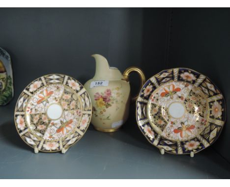 Two royal crown derby cabinet plates and Royal Worcester ju No. 29115