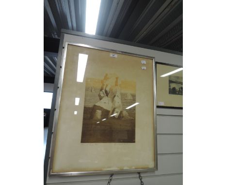 A vintage wood block print limited run print titled Hermits Rock 46/75