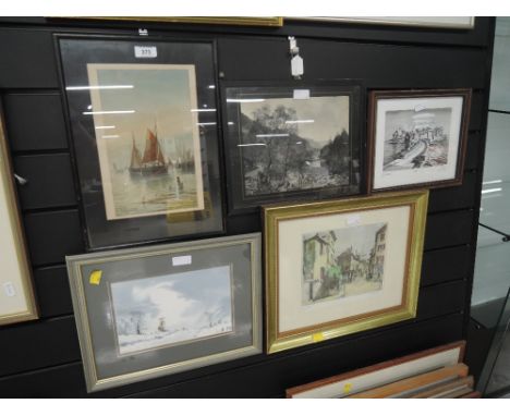A selection of vintage prints and watercolour