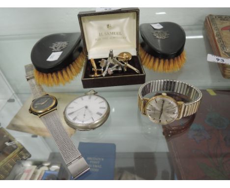 A selection of vintage gentleman's dress items including avia wristwatch pocketwatch cufflinks etc
