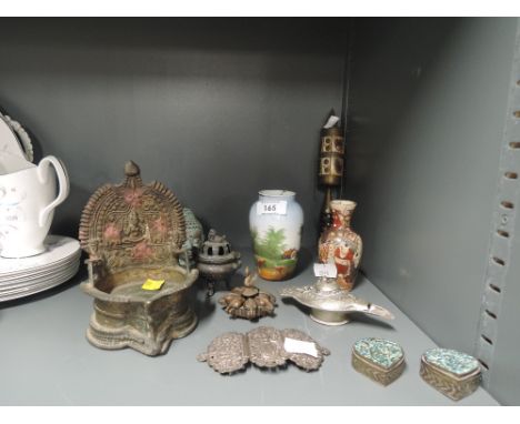A selection of vintage middle eastern and Indian items including Tibetan prayer wheel brass cast censor etc