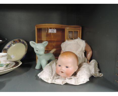 A vintage childrens doll having bisque head stamped AM 351/2 (af) 