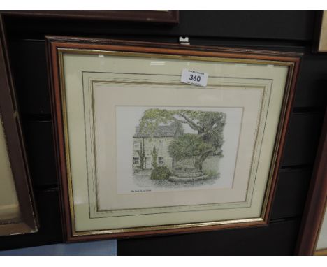 A vintage full colour print of Caton fish steps and hanging tree after Myra Kleif