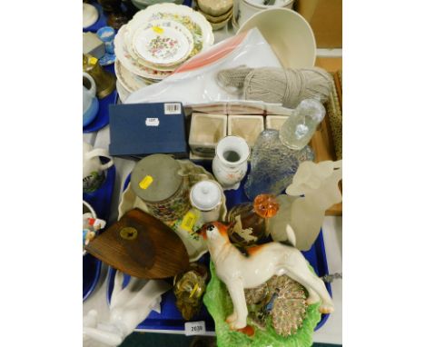 Decorative china and effects, to include a glass decanter in the form of an eagle, cabinet plates, Regency Fine Arts figure o