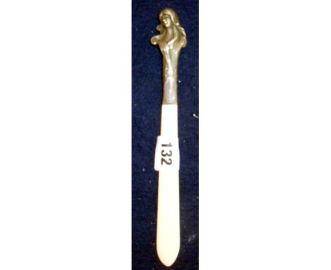 Art Nouveau 800 silver-handled paperknife, the handle in the form of a lady