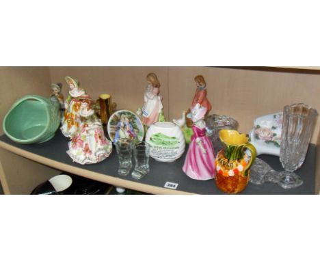 Shelf of china figurines & others