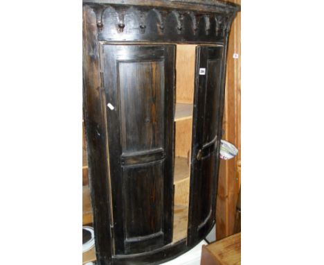 Georgian pine bow-fronted two door corner cupboard