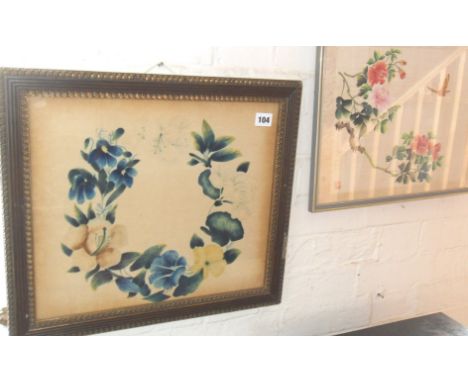 American Folk Art "Theorem" painting, and a Japanese painted silk picture