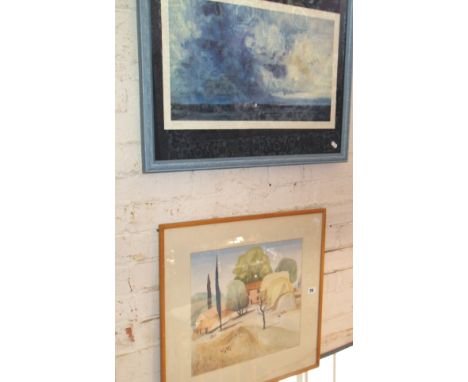 Watercolour of a farmyard by Peter Collymore, and a colour print of an oil painting (signed)