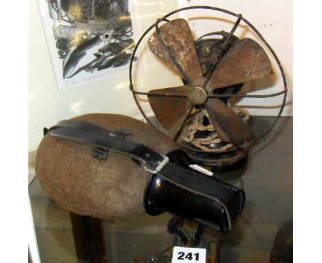 1st WW German Army felt-covered water bottle with bakelite beaker, and an early electric fan