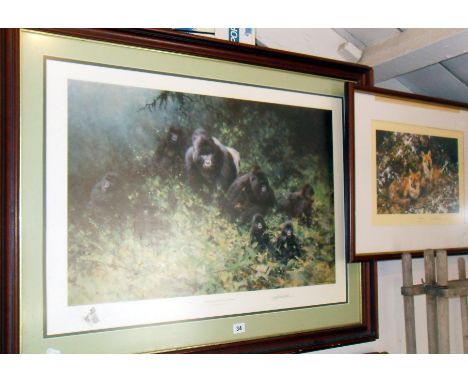 Large signed David Shepherd colour print of "The Mountain Gorillas of Bwanda", and another David Shepherd signed  colour prin