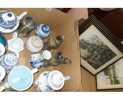 Assorted china & five Sporting prints after Alken