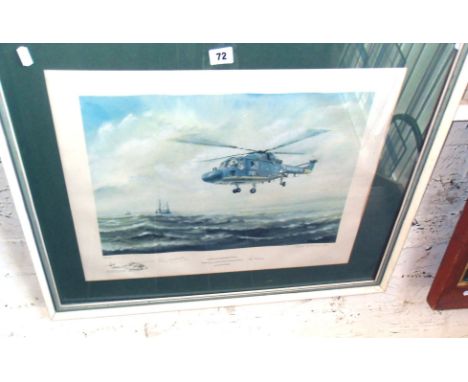 Limited Edition print of a Westland Lynx helicopter by David Gibbings, signed by the artist & pilots