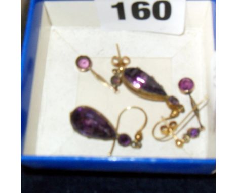 Two pairs of amethyst drop earrings