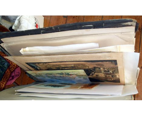 Large folio of old photographs, watercolours & prints