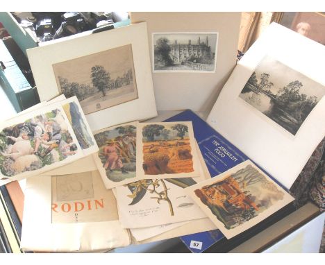 Folios of coloured prints & etchings by various artists including Wallace Heaton, A. Watson Turnbull & Brian Lalor's "Jerusal