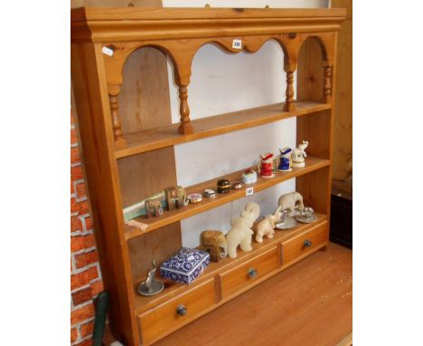 Pine wall shelf with three drawers