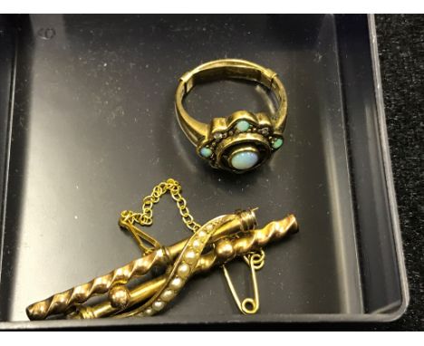 A 9ct pearl bar brooch; together with an opal ring