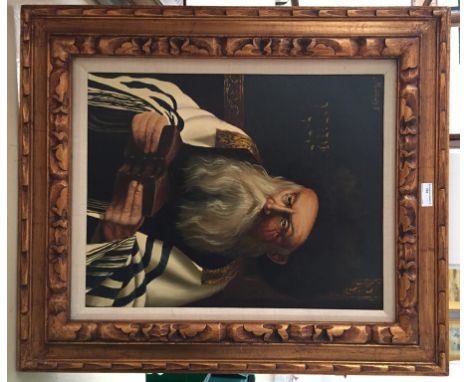 Continental School (20th century): Portrait of a Rabbi, oil on canvas, signed upper left,H 50 x W 39 cm